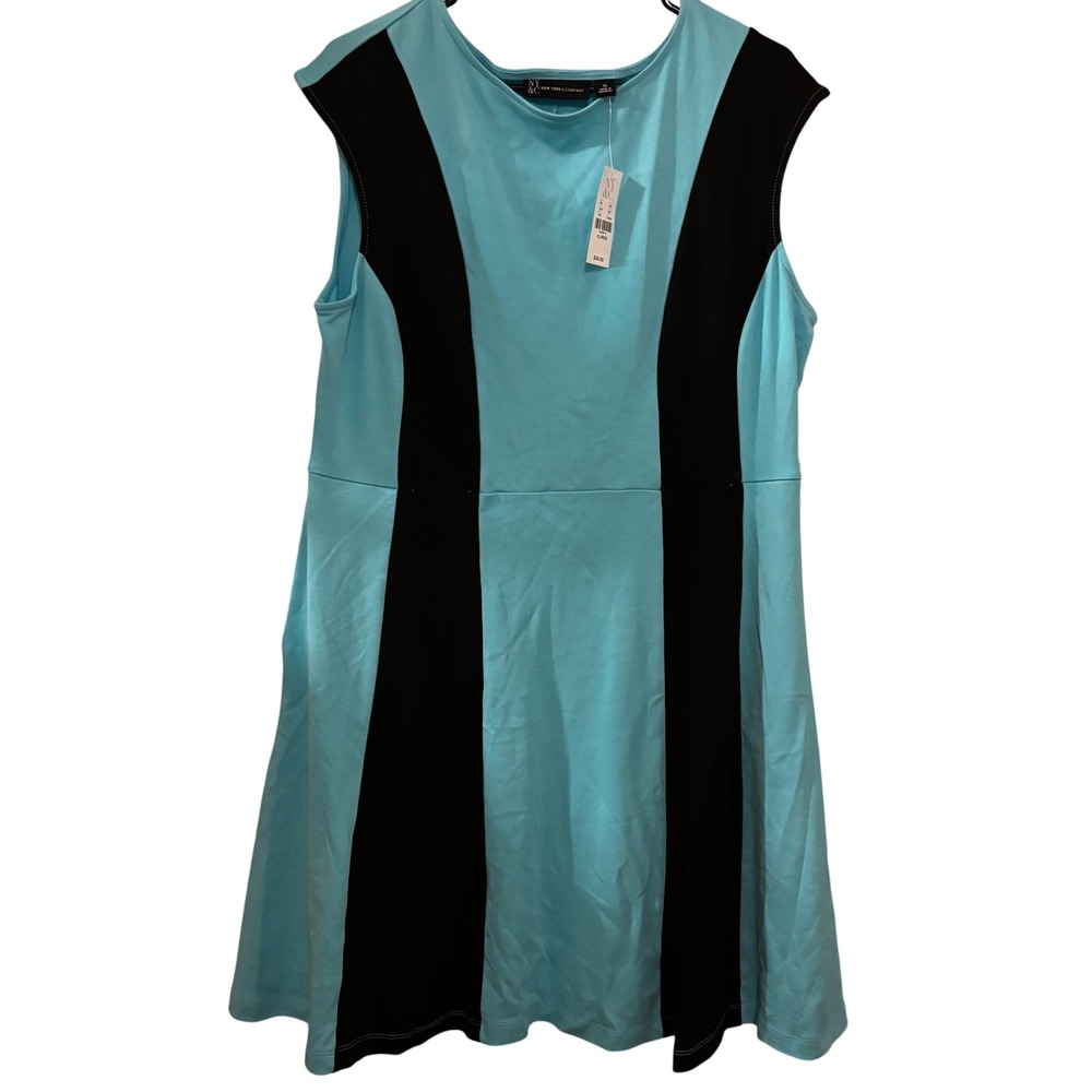 New York & Company NY&C Women's Sleeveless Fit Flare Dress Sz XL NWT Aqua Black‎